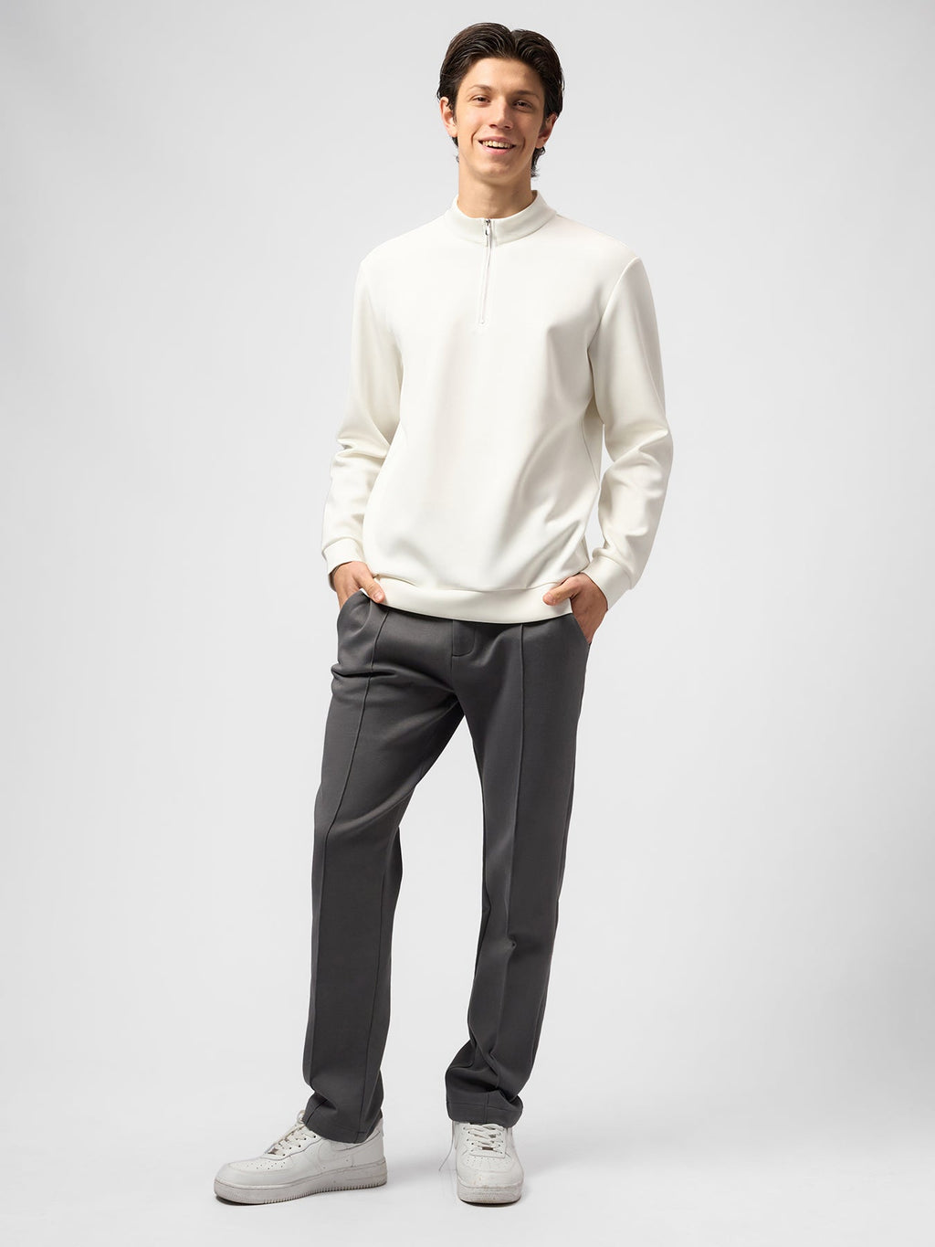 Modal Blend Half-Zip Mock Neck Long Sleeve Tee