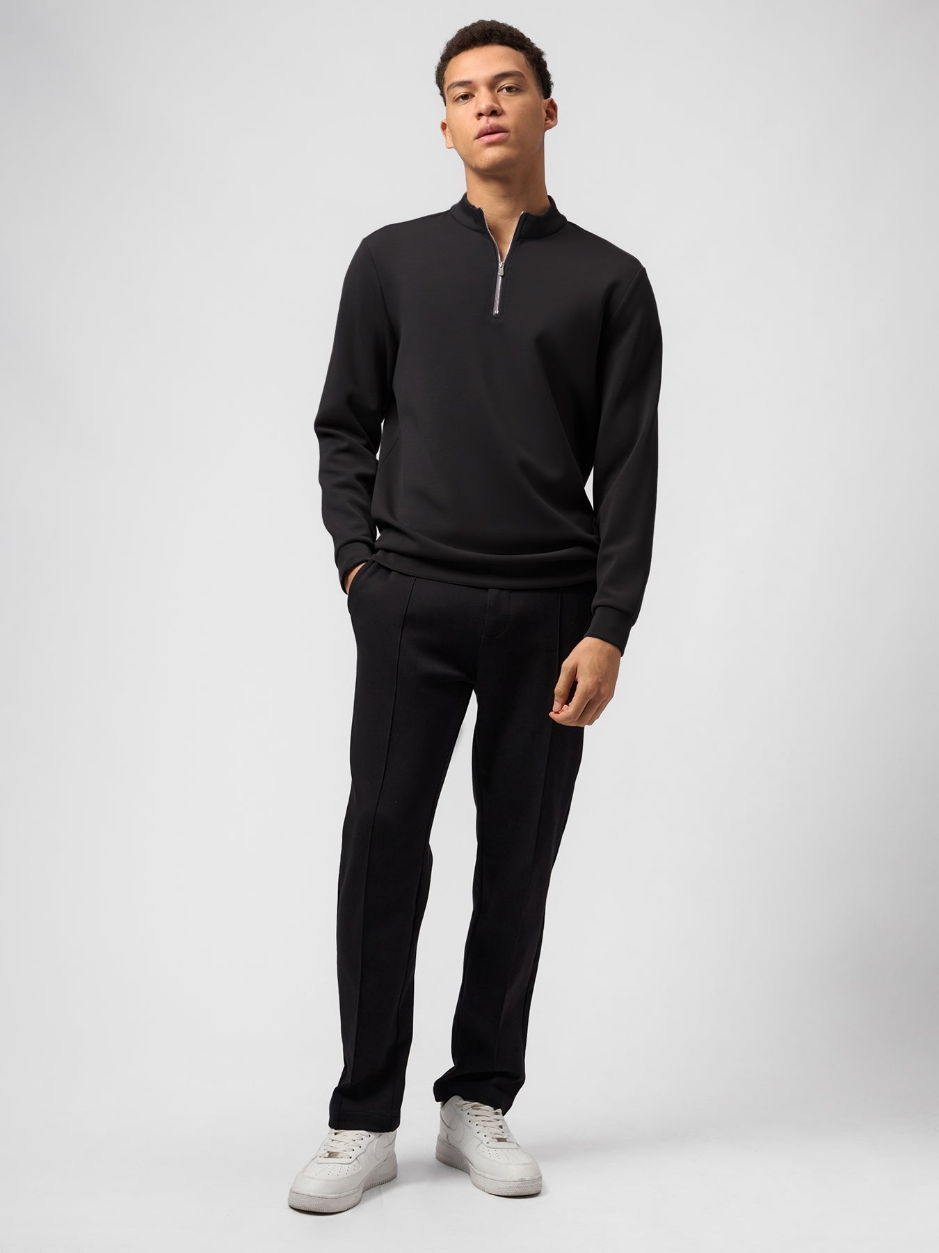 Modal Blend Half-Zip Mock Neck Long Sleeve Tee