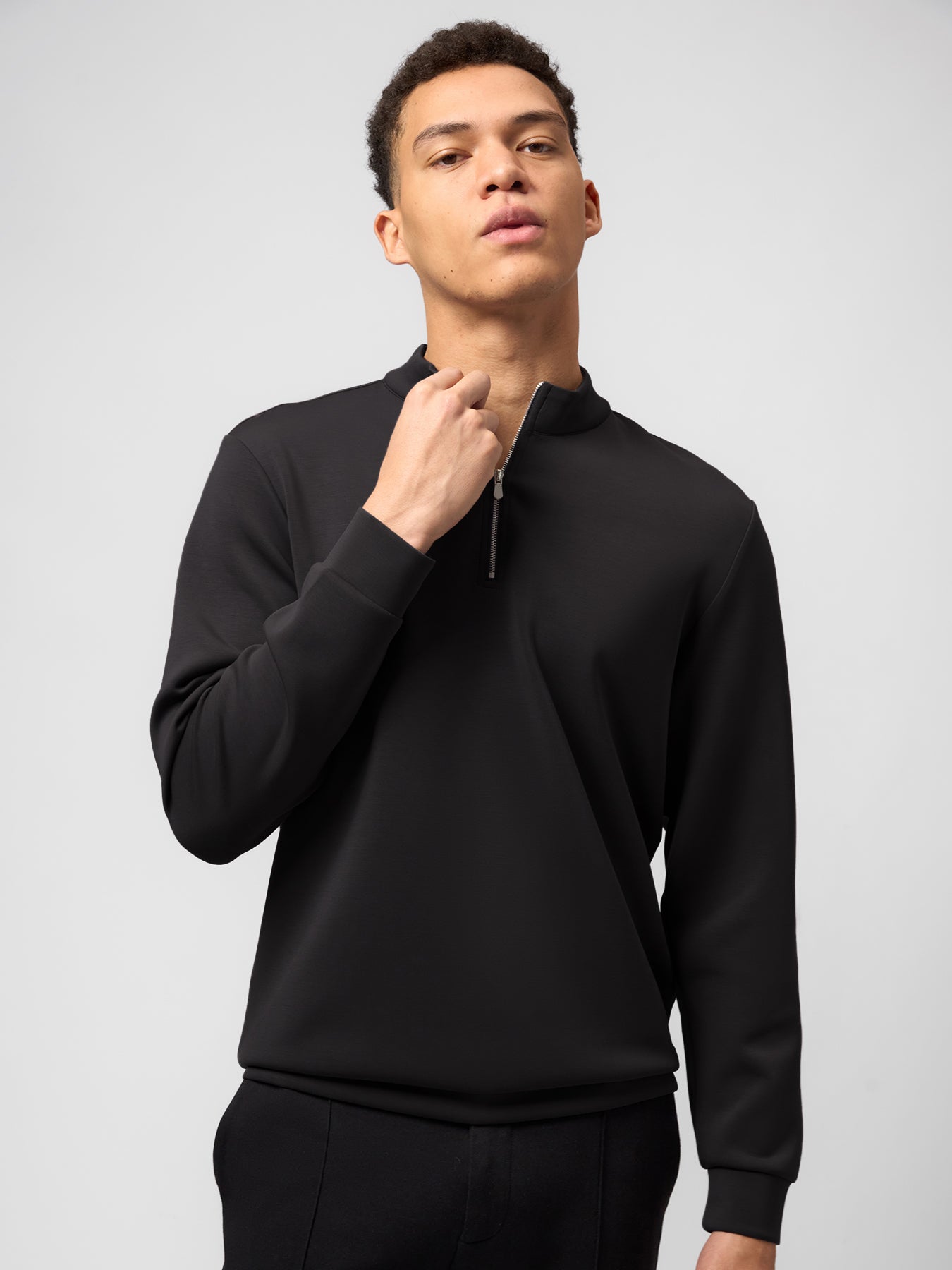 Modal Blend Half-Zip Mock Neck Long Sleeve Tee
