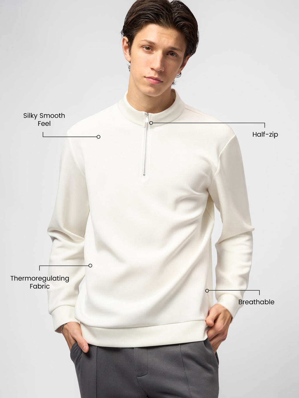 Modal Blend Half-Zip Mock Neck Long Sleeve Tee